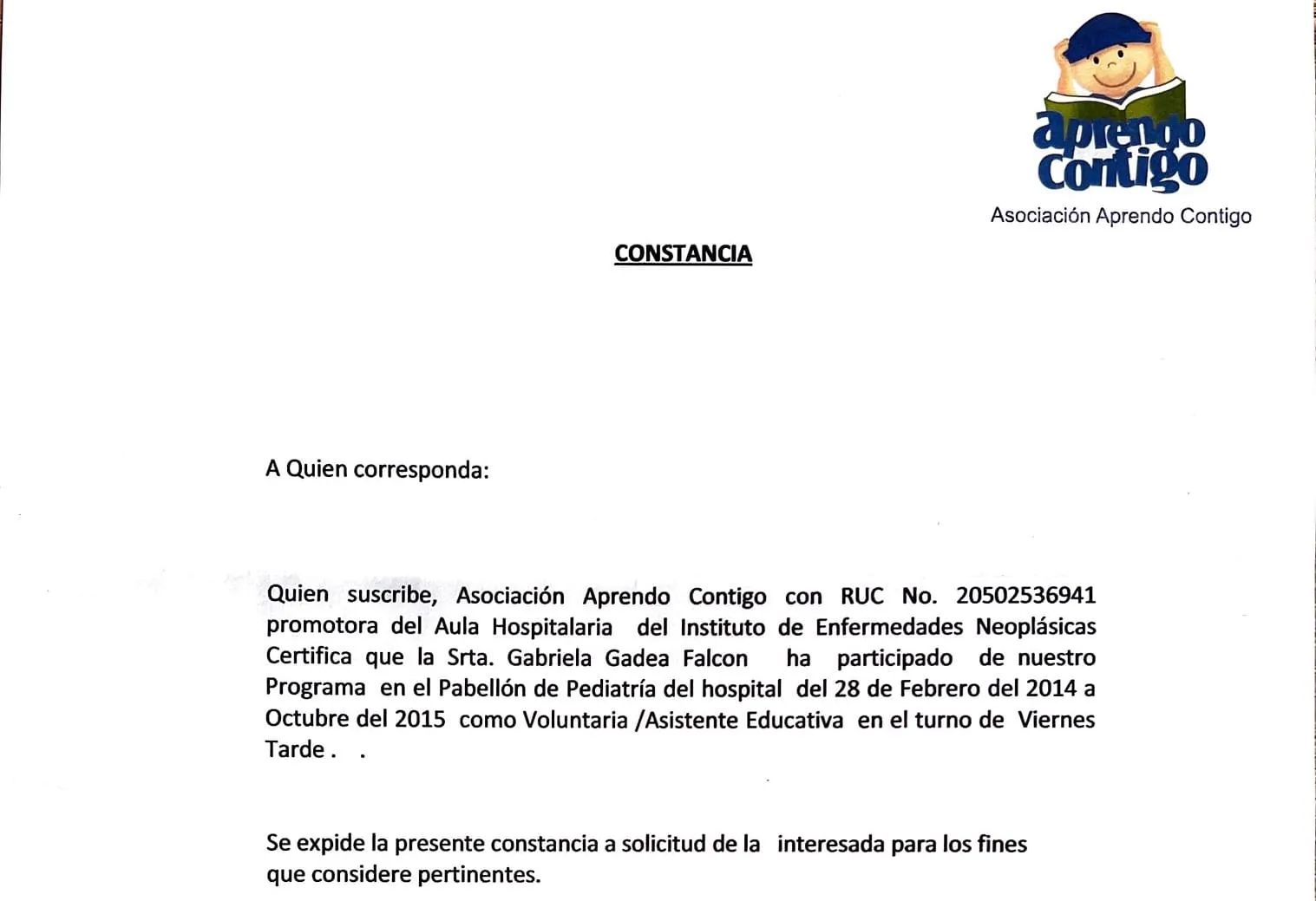 Constancia INEN Aprendo Contigo